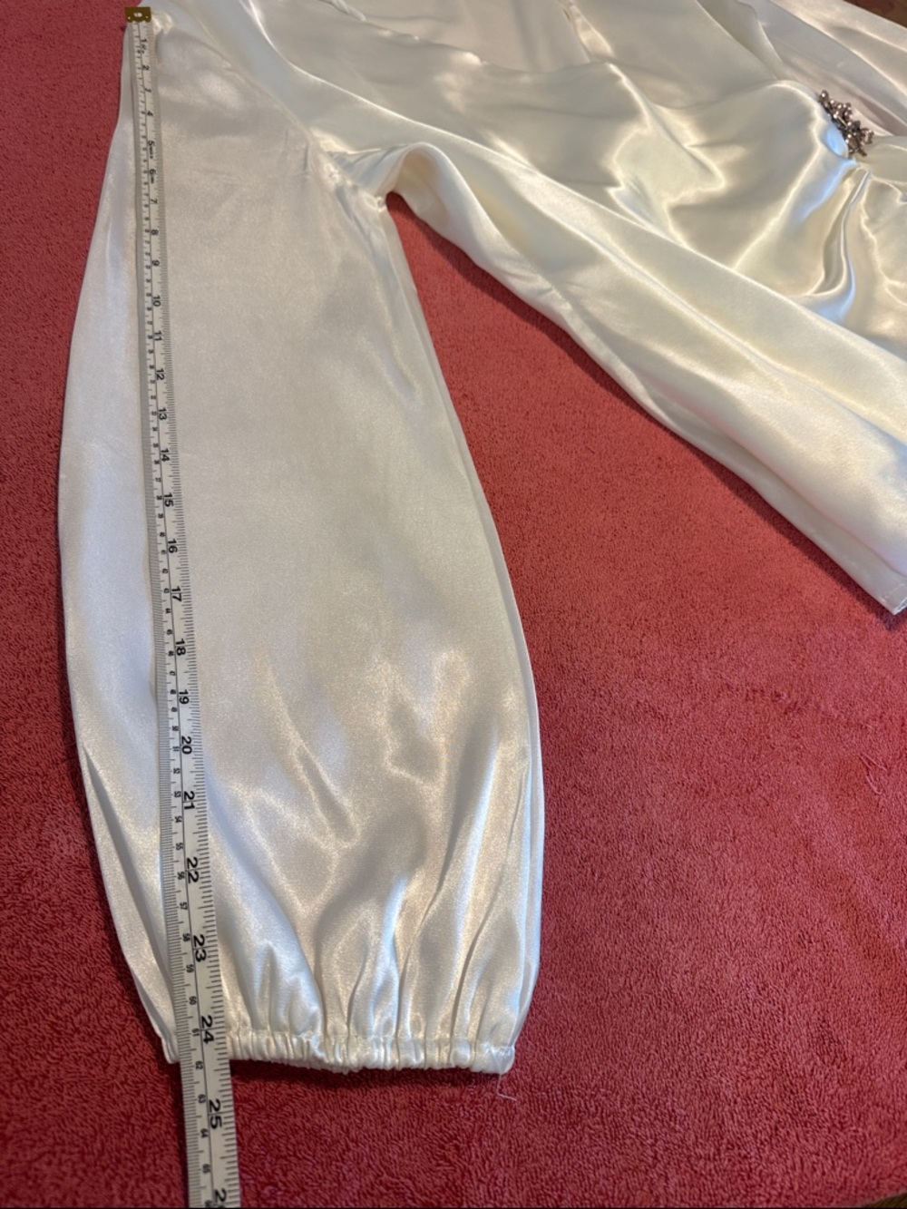 MSK Ivory Satin Wrap Blouse with Jeweled Brooch - Picture 9 of 12